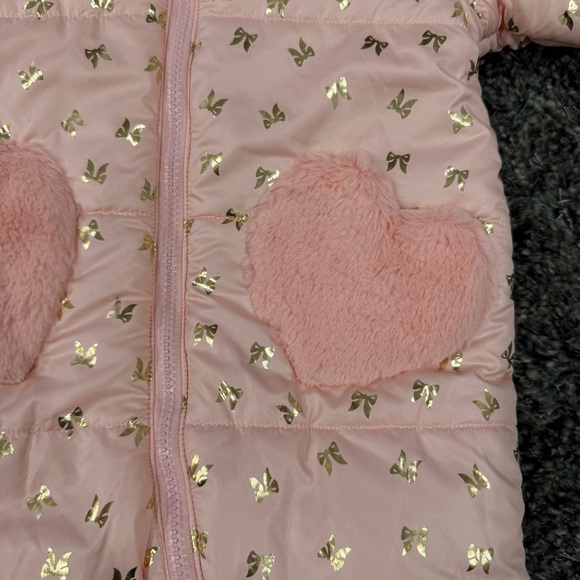 Jessica Simpson Hooded Baby Snowsuit w Bow Accents in Pink/Gold, Size 12 Months - Picture 2 of 8